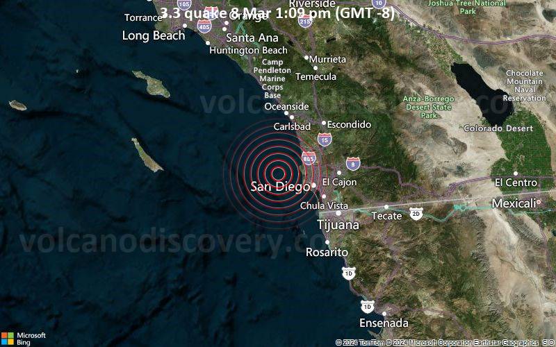  Magnitude 3.3 earthquake strikes near San Diego, San Diego County, California, USA 