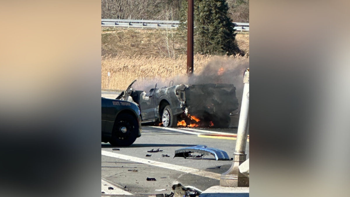  Truck Crashes And Catches Fire Near I-95 Tollbooth In Hampton, N.H. 