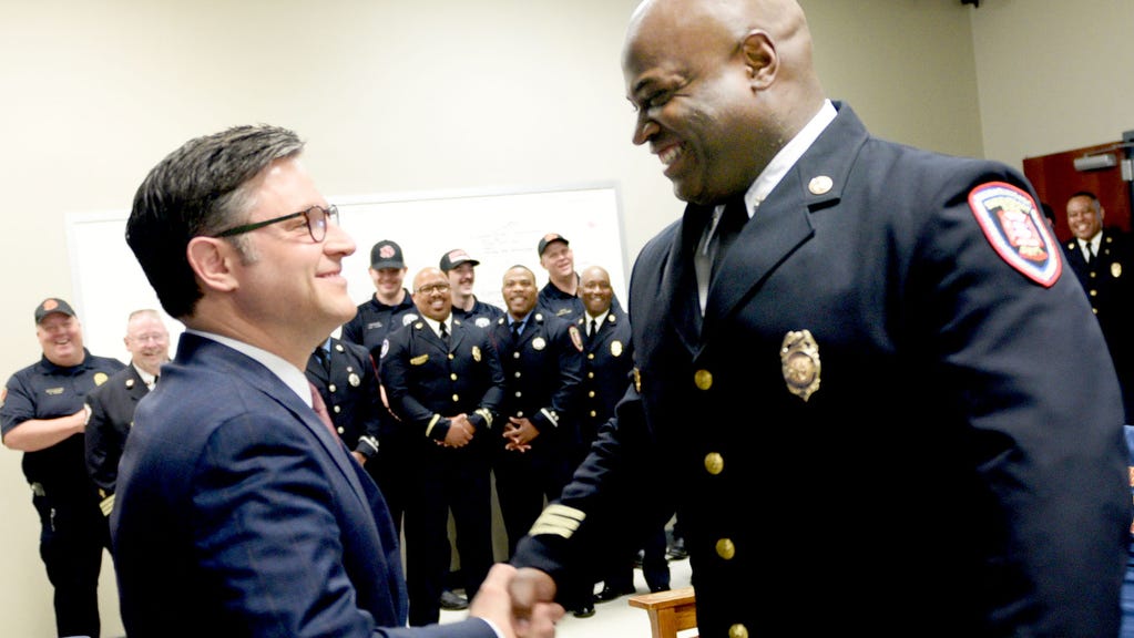  Speaker of the House Mike Johnson meets with Louisiana firefighters Monday 