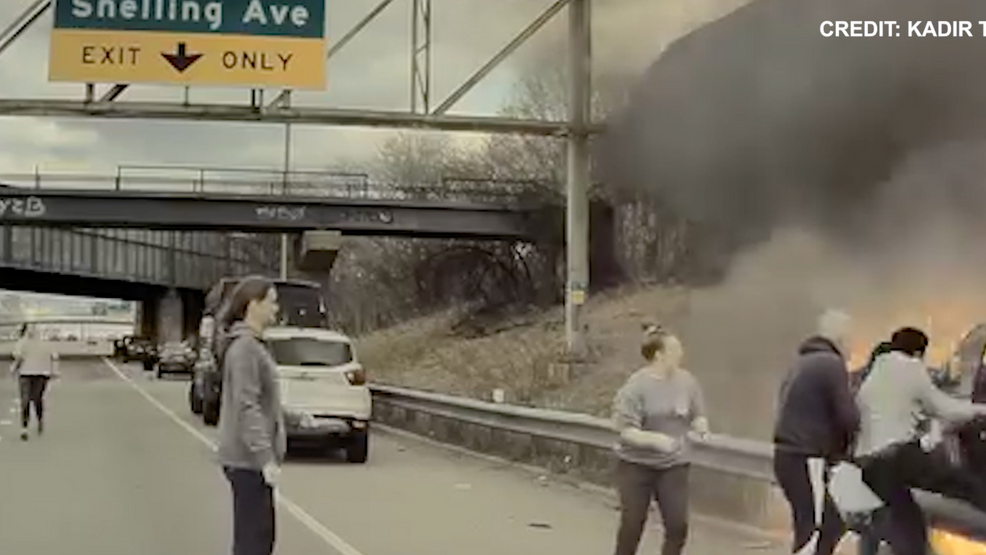  VIDEO: Good Samaritans save driver from burning vehicle along interstate 