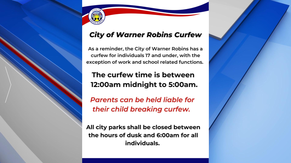  City of Warner Robins issues reminder about teen curfew - 41NBC News 