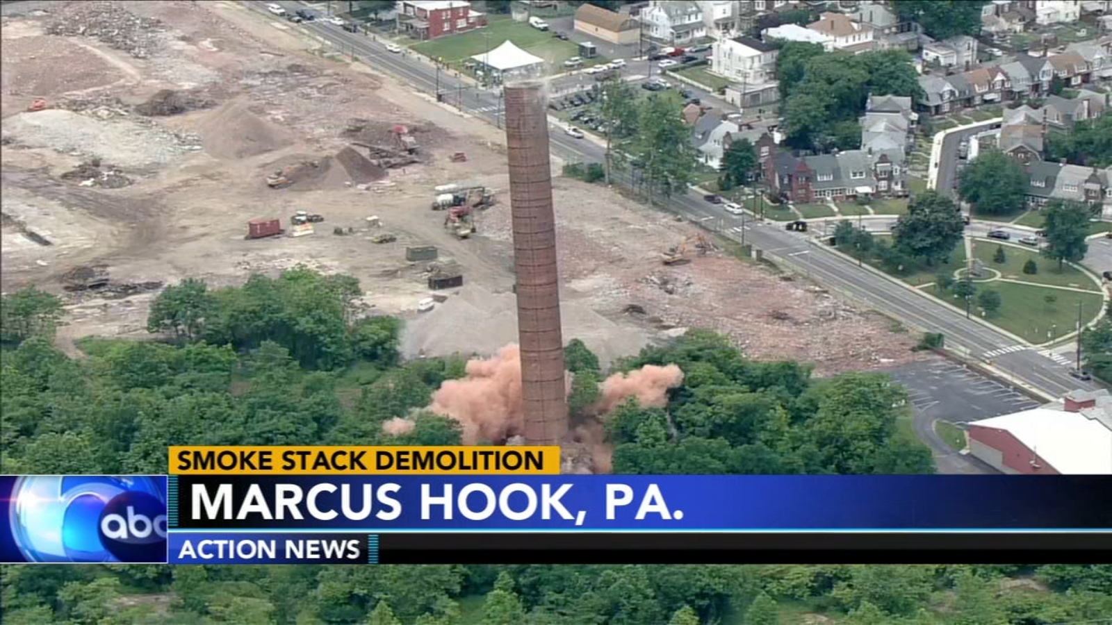  Officials demolish long-standing smokestack in Marcus Hook, Pennsylvania 