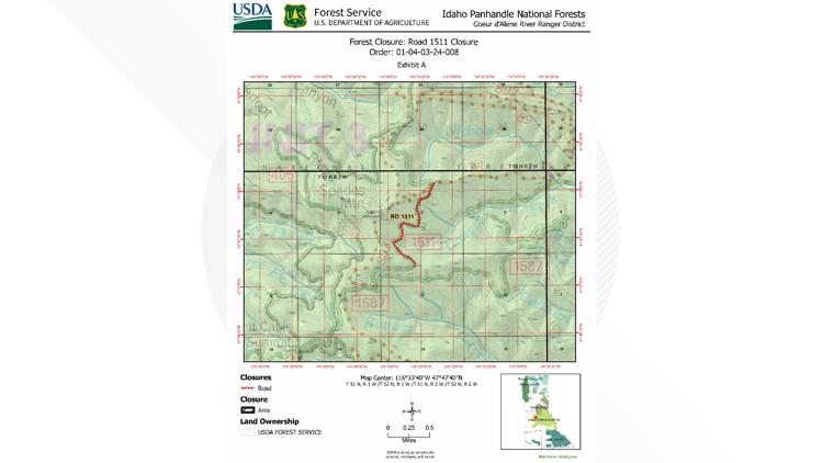  Road closures on Coeur d'Alene River District for timber harvests 