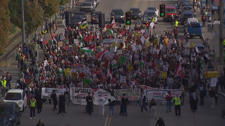  Hundreds march in Seattle calling for a cease-fire in Gaza 