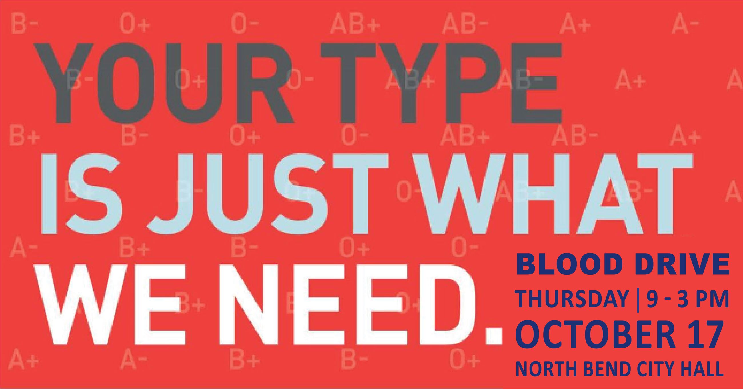  Help save lives at the North Bend City Hall Mobile Blood Drive on October 17 