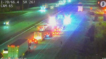   
																I-70 westbound closed after car hits deer, semi-truck hits car 
															 