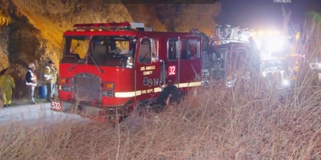  3 LA County firefighters treated for minor injuries after engine overturns Sunday on Highway 39 above Azusa 