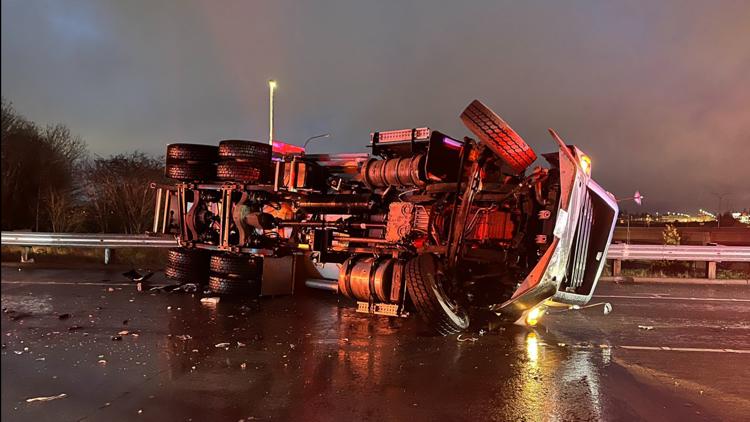  Tanker carrying argon gas rolls over on SR 16 in Tacoma, driver arrested for DUI 