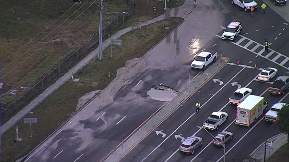  Water main break leaves hole in roadway, shuts it down in St. Pete 