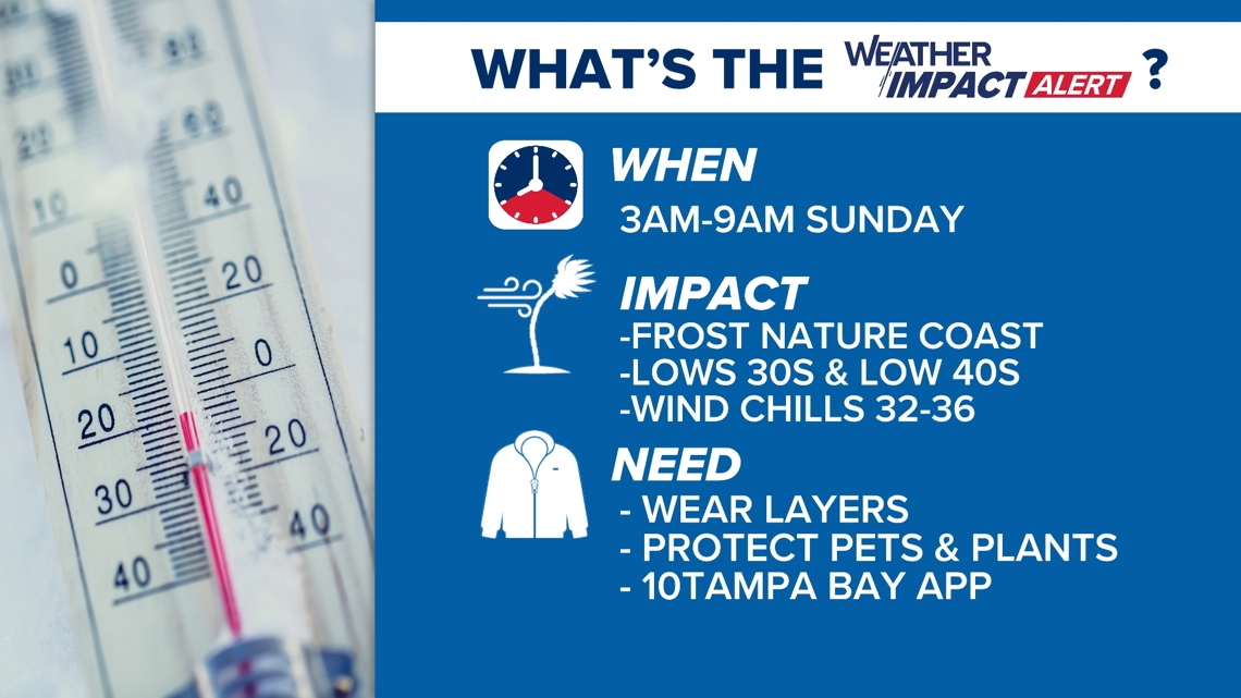   
																Weather Impact Alert: Coldest temperatures of the season on the way for Tampa 
															 