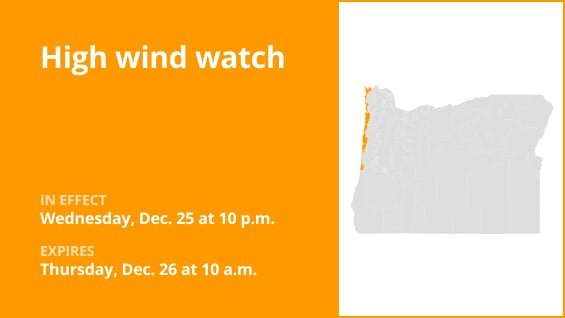  Oregon under a high wind watch Wednesday and Thursday 