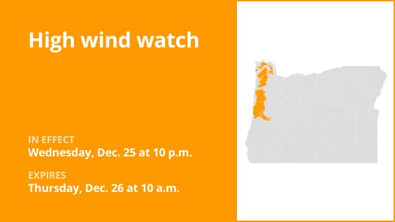  High wind watch issued for North Oregon Coast Range and Central Oregon Coast Range for Wednesday and Thursday 