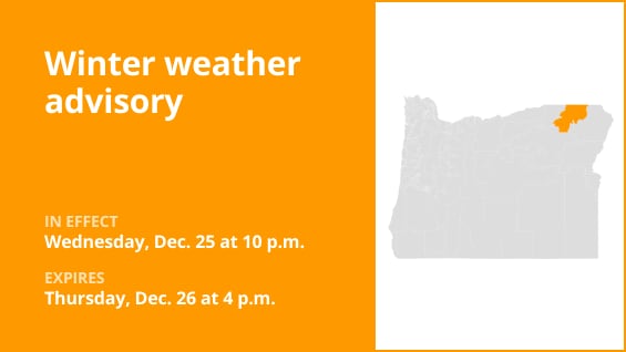  Northern Blue Mountains of Oregon under a winter weather advisory until early Thursday evening – up to 8 inches of snow 