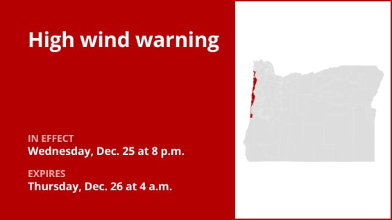  Tillamook County Coast and Central Coast of Oregon under a high wind warning until early Thursday morning 