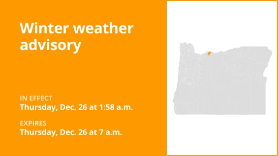  Upper Hood River Valley under a winter weather advisory until Thursday morning 