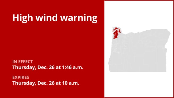  High wind warning affecting North Oregon Coast Range until Thursday morning 