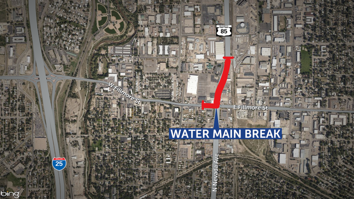  Water main break closes southbound lane of North Nevada near Fillmore intersection 