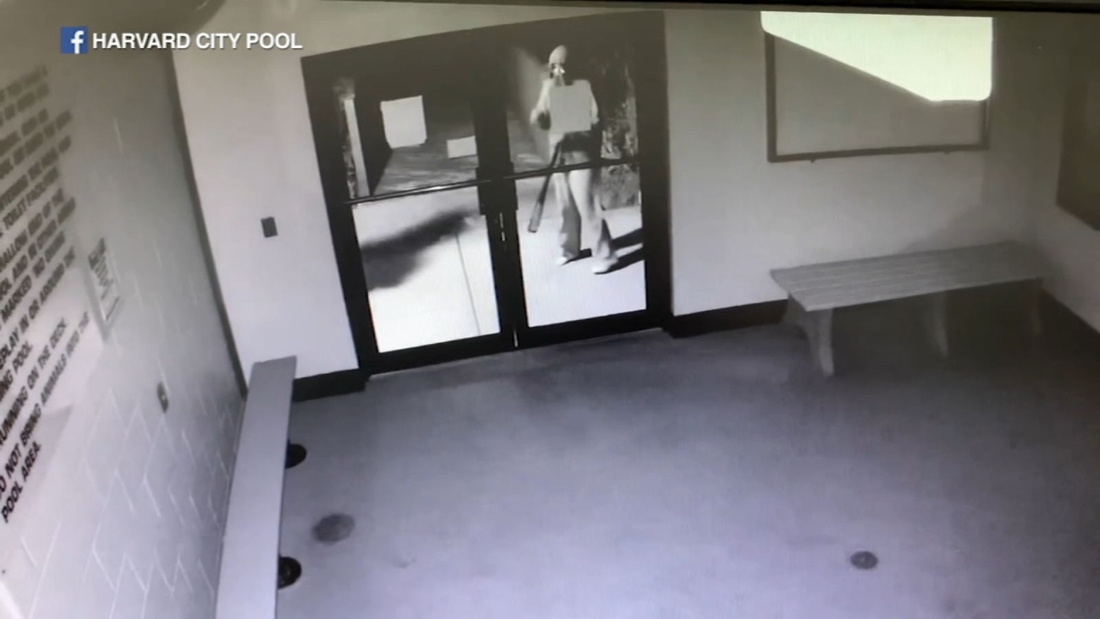  Harvard, IL pool vandalism caught on camera as 2 with bats smash glass doors 