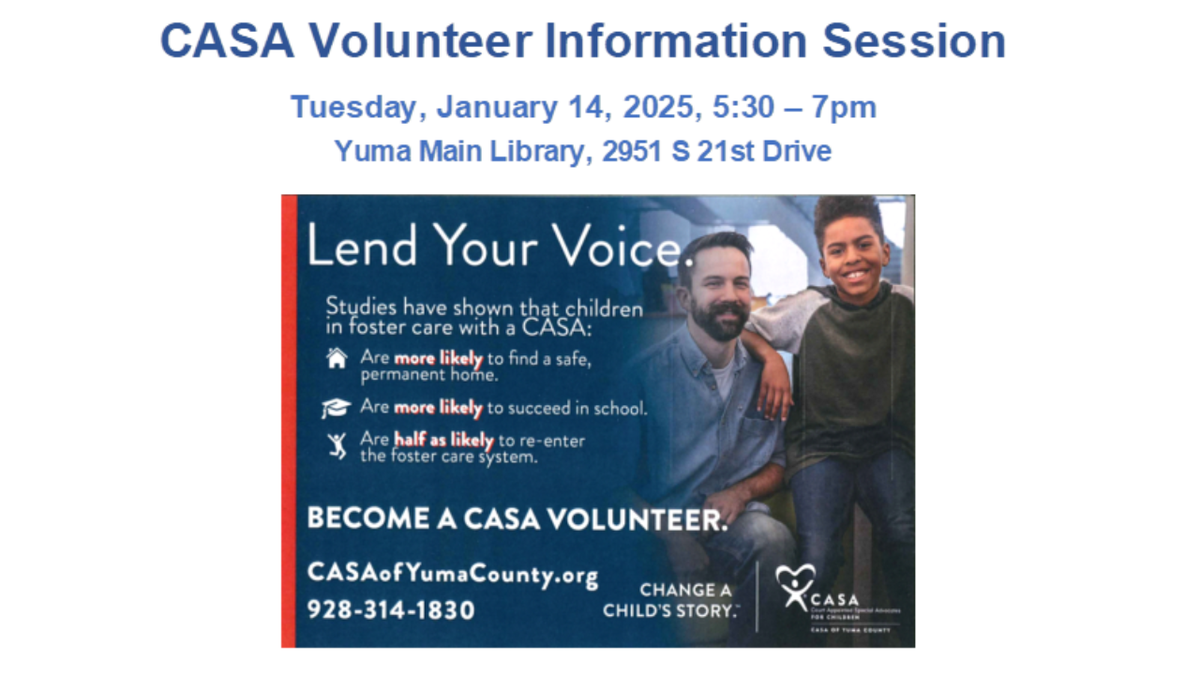  CASA Volunteer Information Session to be held at Yuma Main Library 