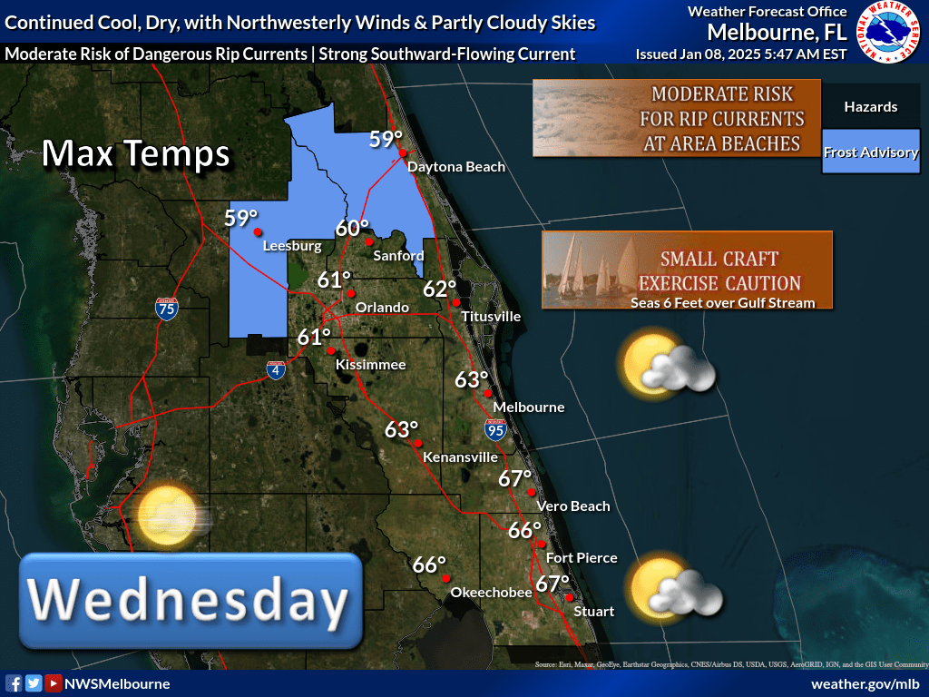  Wednesday is cold, dry, and windy with a morning frost advisory 