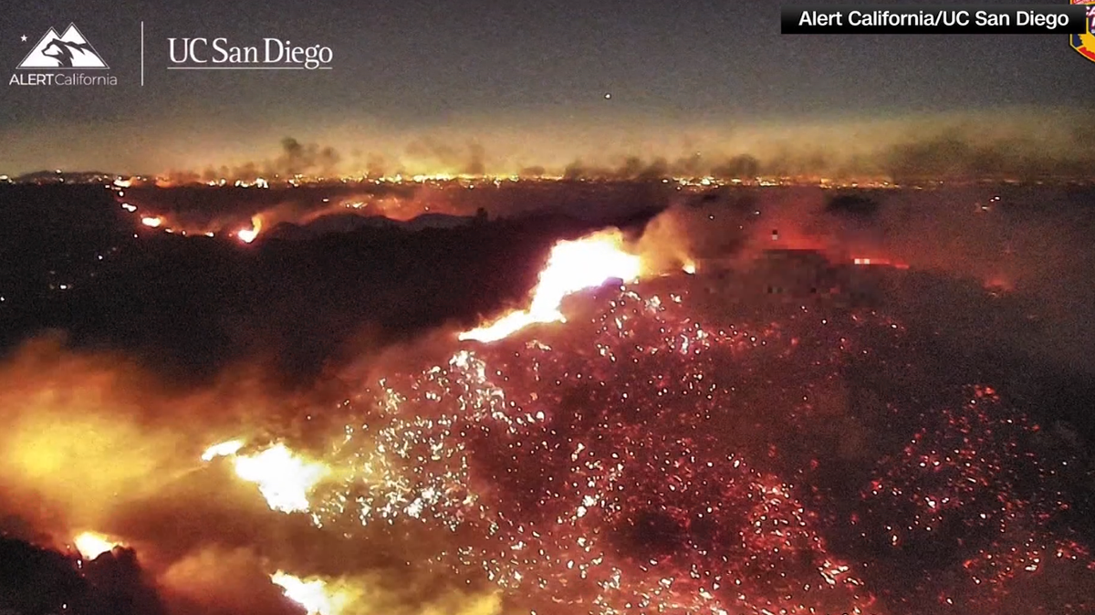  WATCH: Timelapse video shows wildfires rapidly spreading in Southern California  