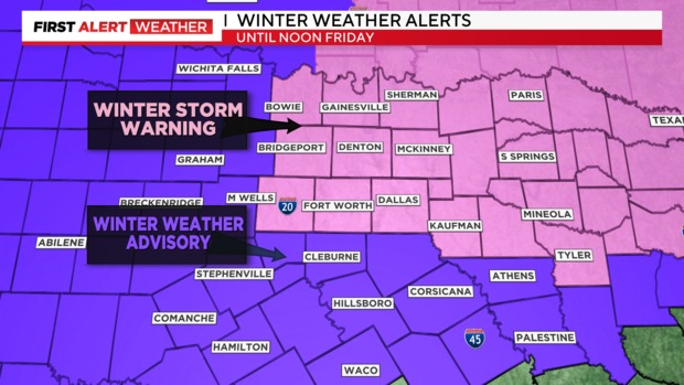   
																Winter storm warning in effect for parts of North Texas as sleet and snow arrive 
															 