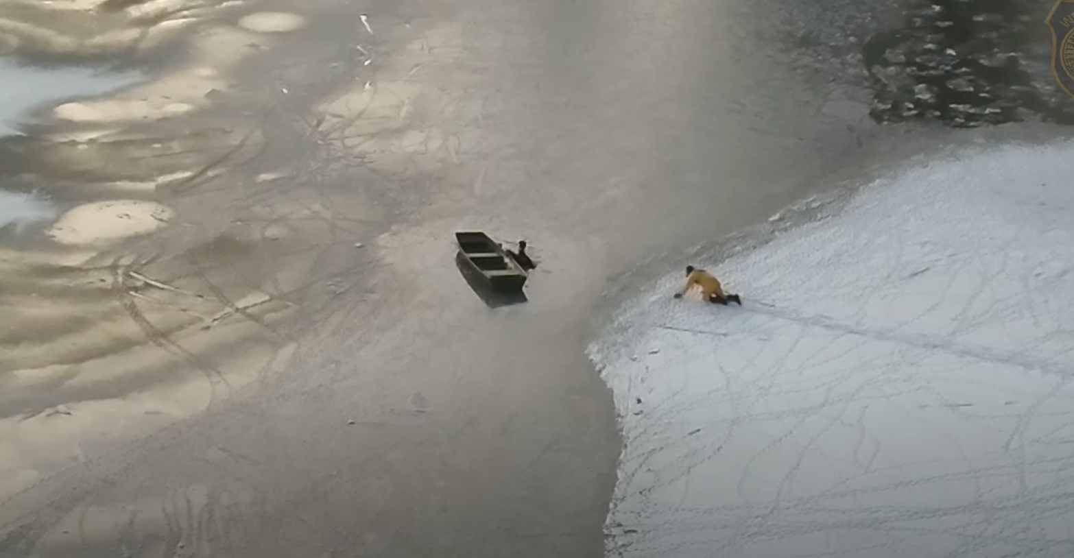  Watch: Man, dog rescued after falling through ice on Wellesley lake 