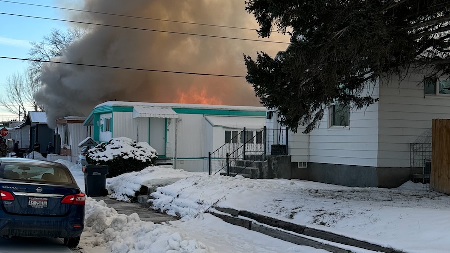  Mobile home goes up in flames 