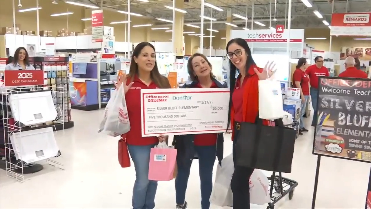  Office Depot, Domtar Paper Company donate $5,000 to Silver Bluff elementary to help students prepare for upcoming semester 