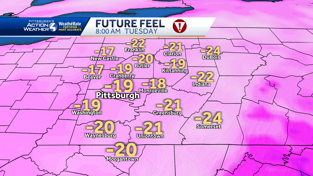  Snow showers Sunday, dangerous cold starts Monday 