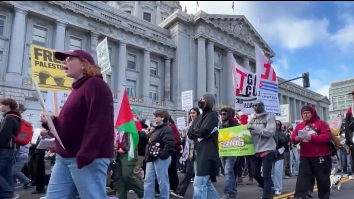  Demonstrators rally in SF ahead of President-elect Trump's inauguration 