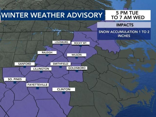  WRAL Weather Alert Day: Coldest temps in 2 years in store Tuesday morning, winter weather advisories issued 