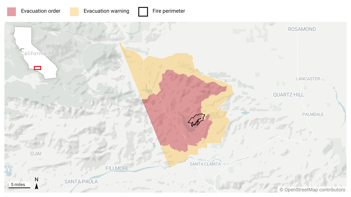  Hughes Fire evacuation and perimeter maps: New wildfire sparks in northern Los Angeles County 