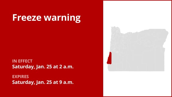  Freeze warning affecting South Central Oregon Coast Saturday 