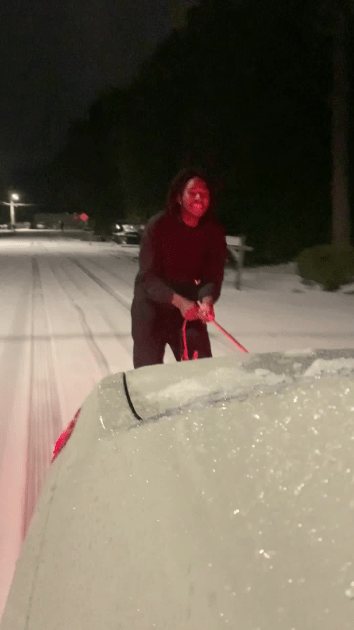  Floridians enjoy the snow by sledding behind a car 