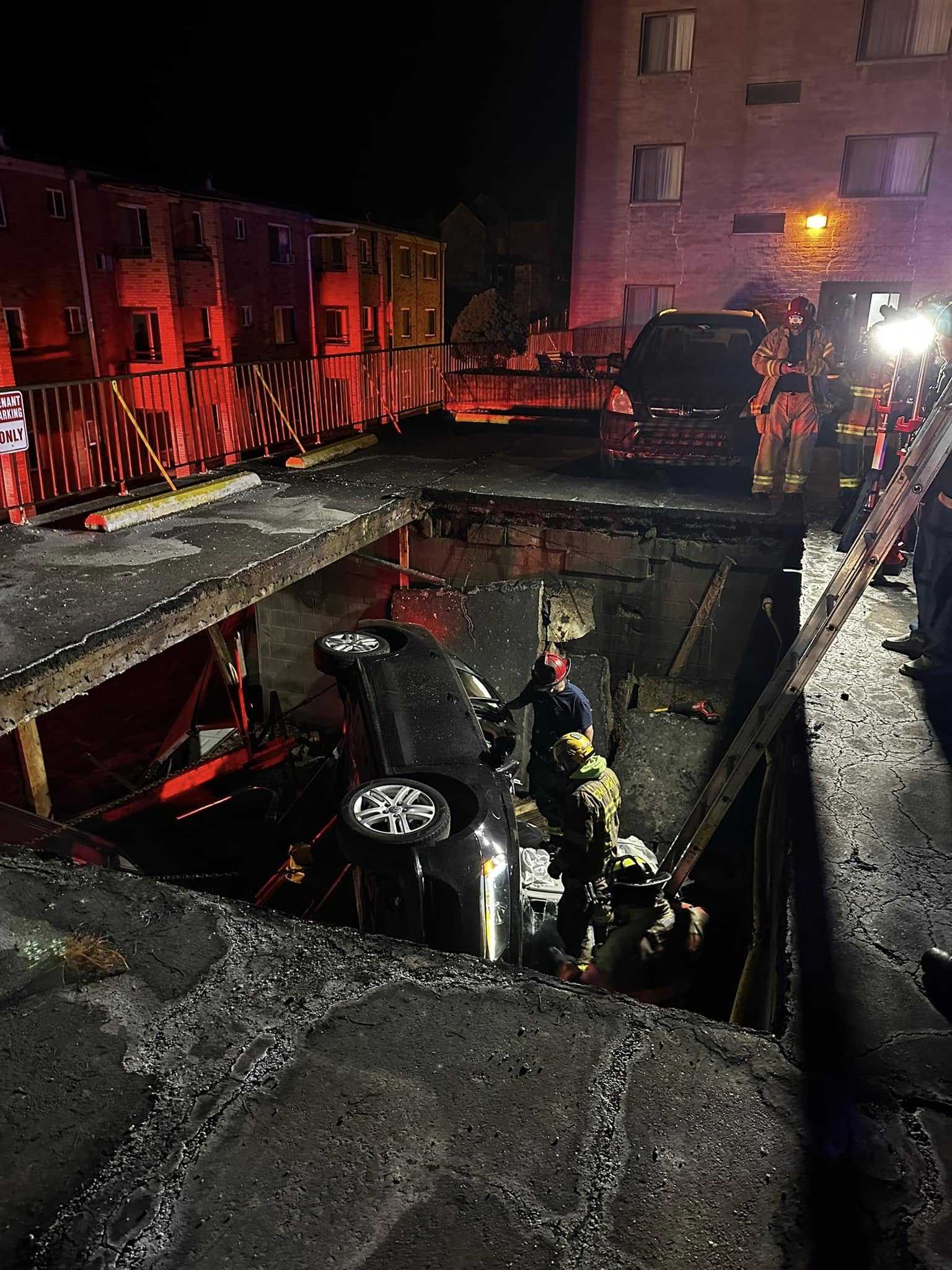  Vehicle crashes through parking deck in Bellevue 