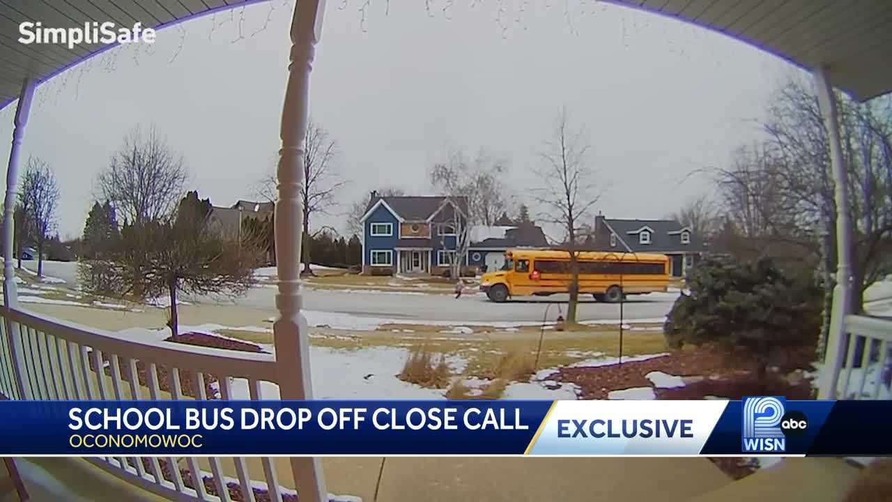  'Almost ended tragically for us': Video shows Oconomowoc girl nearly get hit by bus 