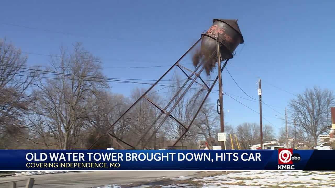  Abandoned water tower in Independence torn down, hits car on the way 