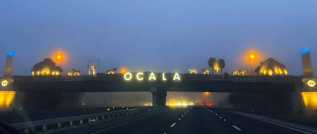  New Ocala gateway sign on I-75 aglow 