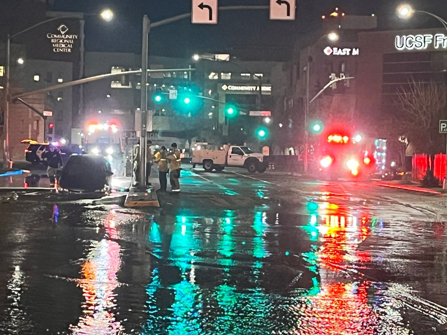  Sinkhole swallows part of car in Downtown Fresno 