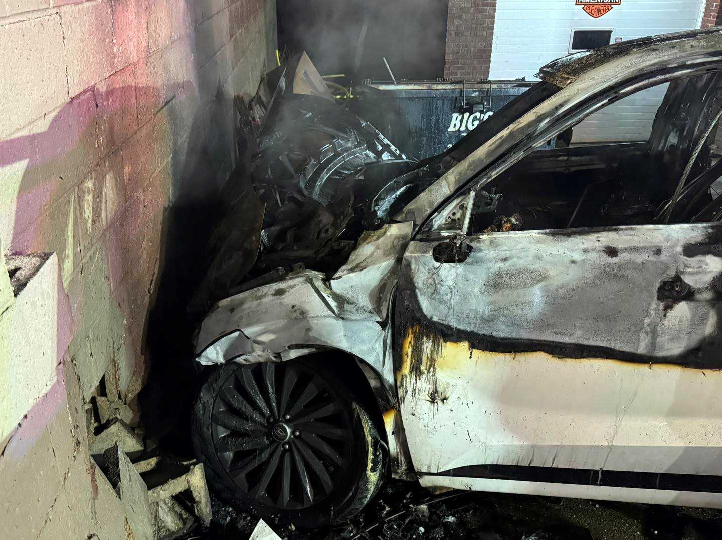  Car crashes into building, catches fire in Penn Hills  