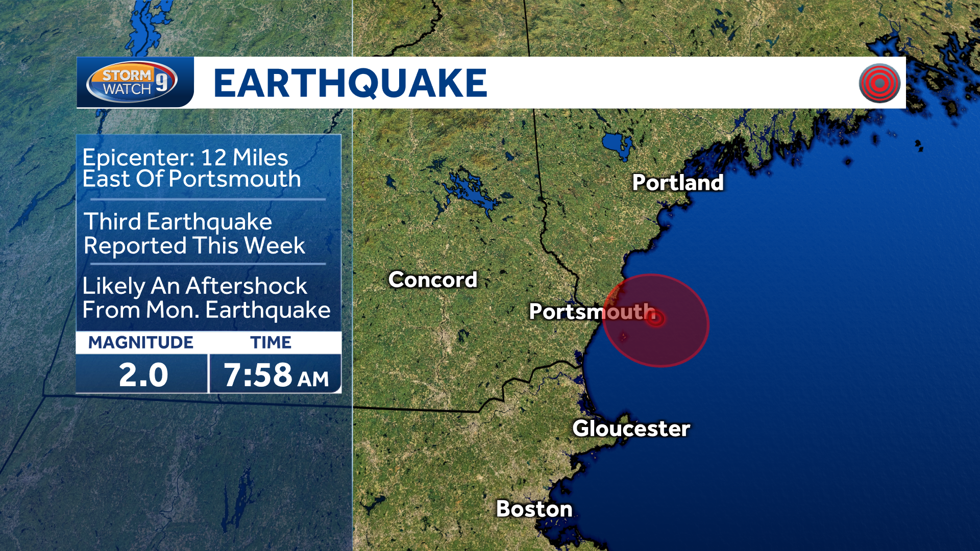  Magnitude 2.0 earthquake centered off the coast of New Hampshire 