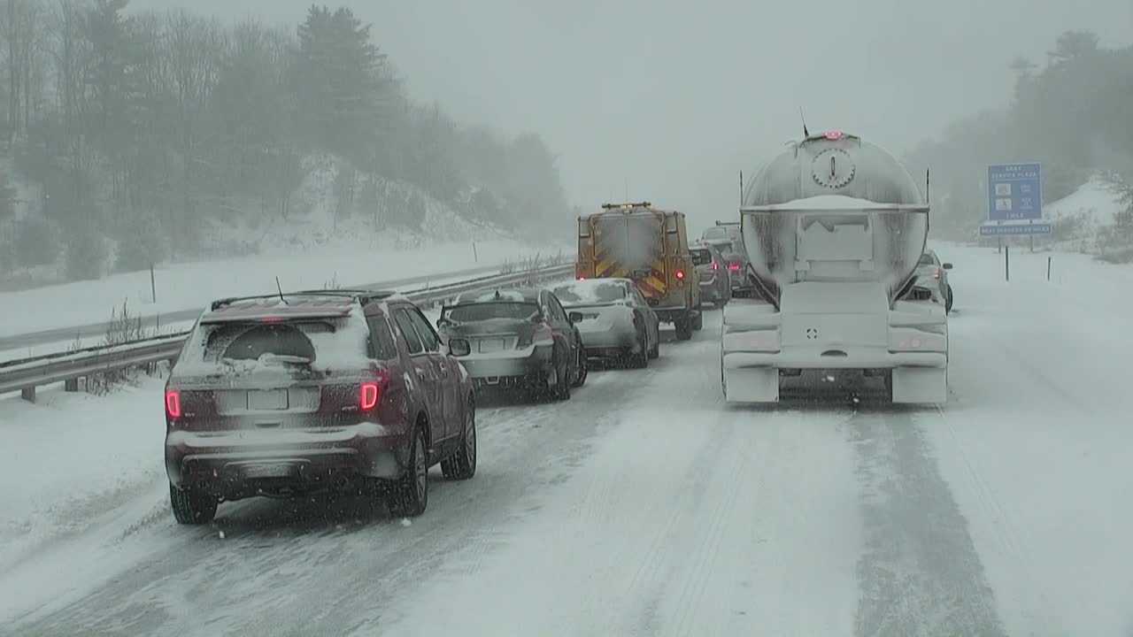  Crash turns part of snow-covered Maine Turnpike into a parking lot 