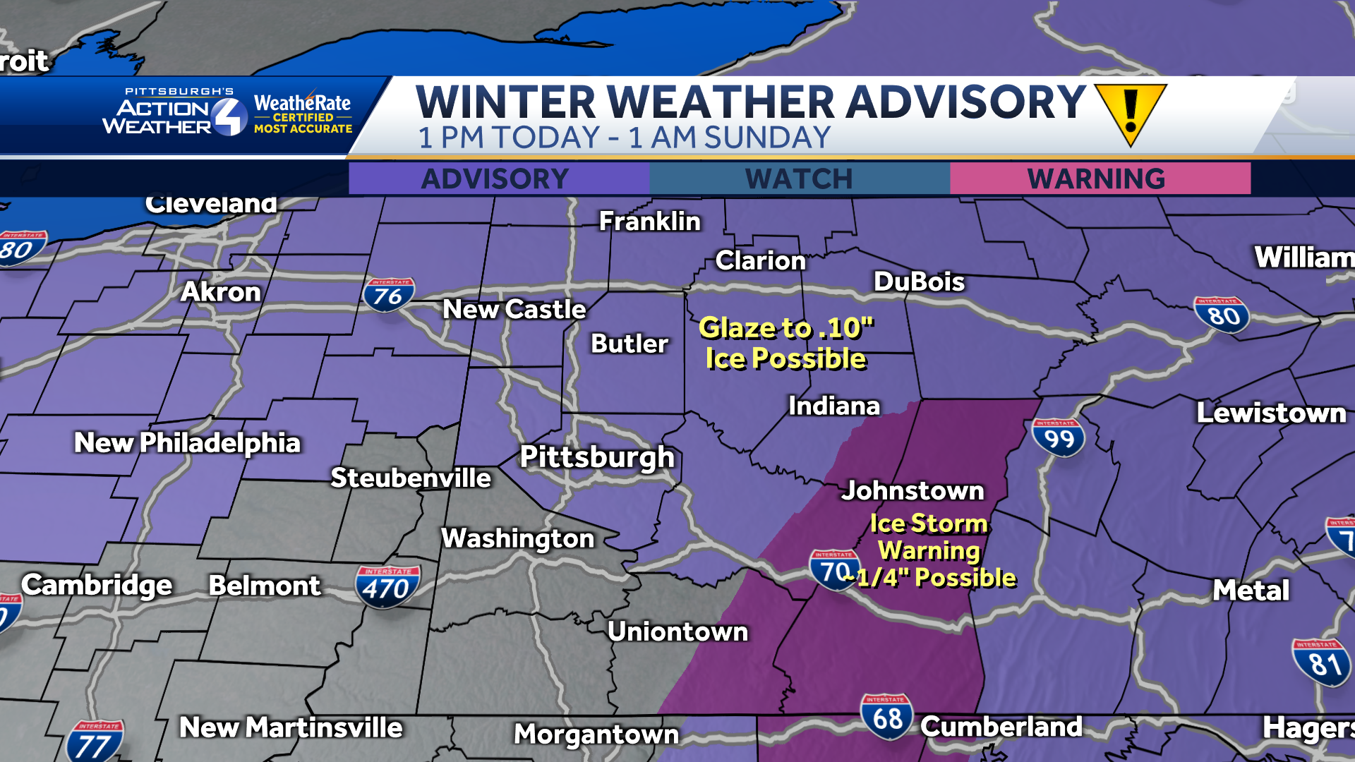  Advisories, Ice storm warnings in place Saturday in Western PA 