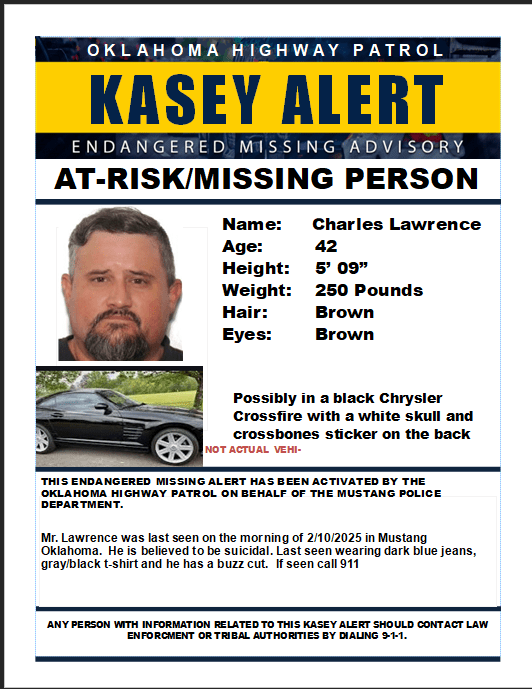  Kasey Alert canceled for 42-year-old man last seen in Mustang 