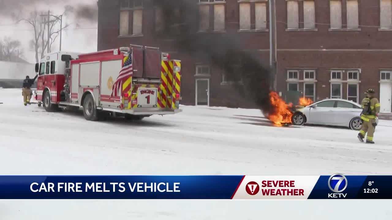  Car fire melts vehicle in Wednesday's snowy conditions 