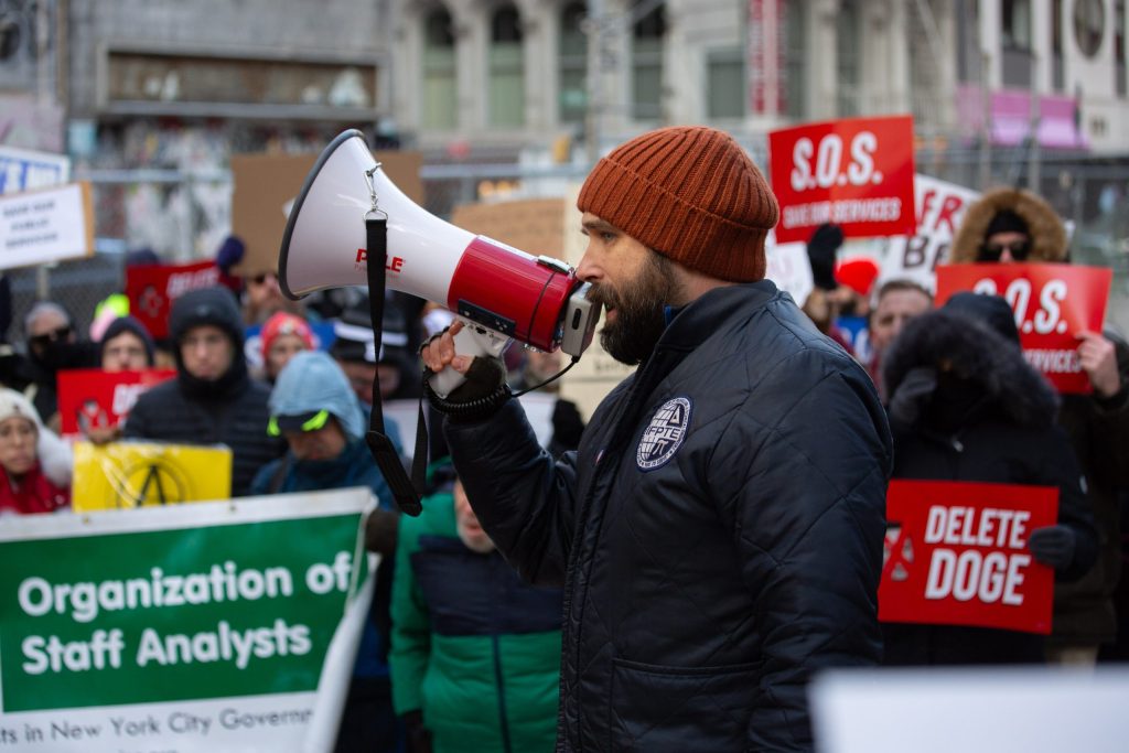  Federal Workers Rally In New York to Protest Musk Jobs Purge 