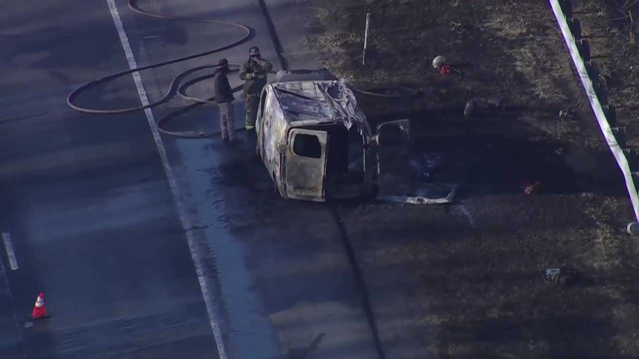   
																Van fire spread to woods on I-97 in Crownsville area 
															 