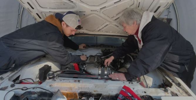  Grandmother and grandson share special bond fixing up old sports car together 