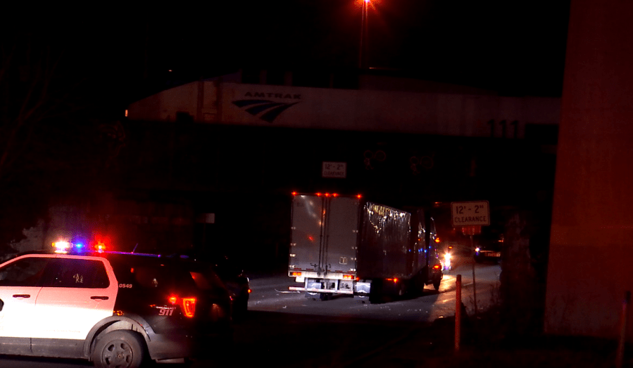  Evening hit of Park St. bridge, tractor-trailer was wedged underneath 